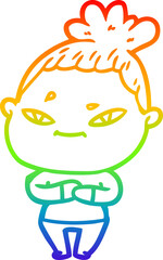 rainbow gradient line drawing of a cartoon woman