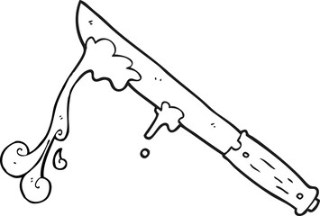 freehand drawn black and white cartoon butter knife