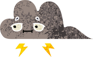 retro illustration style cartoon of a storm cloud