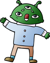 cartoon doodle alien man in sensible clothes
