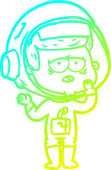 cold gradient line drawing of a cartoon tired astronaut