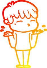 warm gradient line drawing of a cartoon curious boy