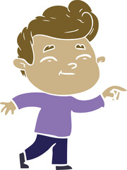 Obraz premium happy flat color style cartoon man pointing