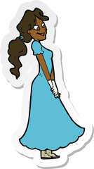 sticker of a cartoon pretty woman in dress