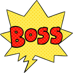 cartoon word boss with speech bubble in comic book style
