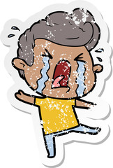 distressed sticker of a cartoon crying man