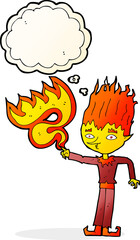 fire spirit cartoon with thought bubble