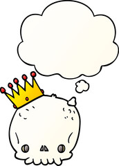 cartoon skull with crown with thought bubble in smooth gradient style