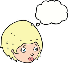 cartoon girl with concerned expression with thought bubble