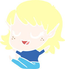 happy flat color style cartoon elf girl sitting