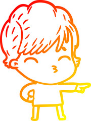 warm gradient line drawing of a cartoon woman thinking