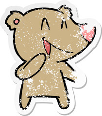 distressed sticker of a laughing bear cartoon