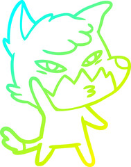 cold gradient line drawing of a clever cartoon fox