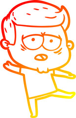 warm gradient line drawing of a cartoon tired man