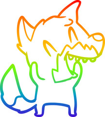 rainbow gradient line drawing of a laughing fox cartoon