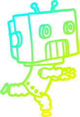cold gradient line drawing of a cartoon robot