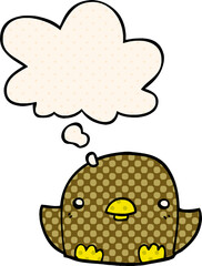 cartoon chick with thought bubble in comic book style
