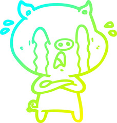 cold gradient line drawing of a crying pig cartoon