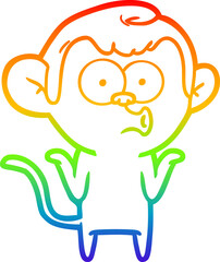 rainbow gradient line drawing of a cartoon confused monkey