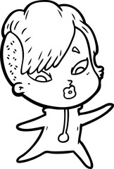 cartoon surprised girl in science fiction clothes