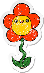 distressed sticker of a cartoon flower