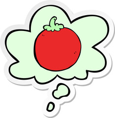 cartoon tomato with thought bubble as a printed sticker