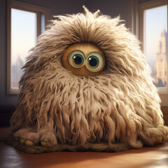 Obraz premium a cuddle monster that is a furry, amorphous creature with big, loving eyes created with Generative Ai