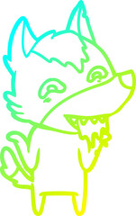 cold gradient line drawing of a cartoon hungry wolf