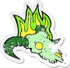 retro distressed sticker of a cartoon magic ram skull
