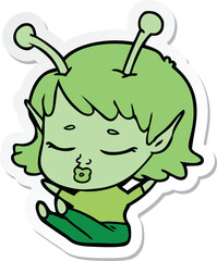 sticker of a cute alien girl cartoon
