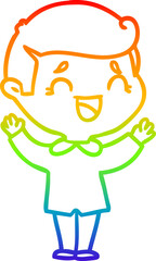 rainbow gradient line drawing of a cartoon laughing man