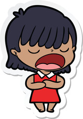 sticker of a cartoon woman talking loudly