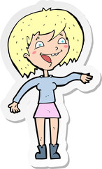 sticker of a cartoon waving woman