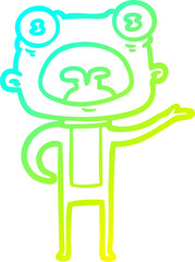 cold gradient line drawing of a cartoon weird alien communicating