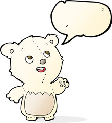 cartoon happy little teddy polar bear with speech bubble