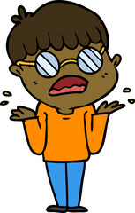 cartoon confused boy wearing spectacles