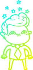 cold gradient line drawing of a cartoon excited man