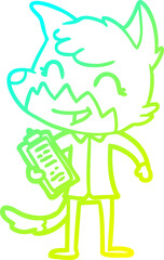 cold gradient line drawing of a happy cartoon fox