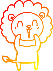warm gradient line drawing of a laughing lion cartoon