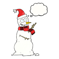 freehand drawn thought bubble textured cartoon snowman