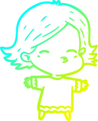cold gradient line drawing of a cartoon woman