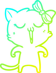 cold gradient line drawing of a cartoon cat