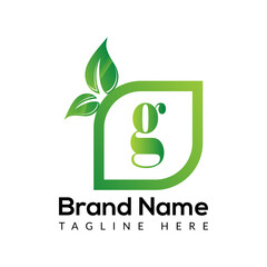 Eco Logo On Letter G Template. Eco On G Letter, Initial Eco, Leaf, Nature, Green Sign Concept	