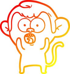 warm gradient line drawing of a cartoon shocked monkey