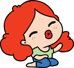 freehand drawn cartoon of cute kawaii girl