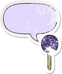 cartoon lollipop with speech bubble distressed distressed old sticker