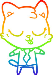 rainbow gradient line drawing of a cartoon business cat