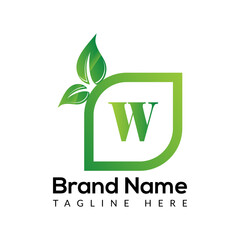 Eco Logo On Letter W Template. Eco On W Letter, Initial Eco, Leaf, Nature, Green Sign Concept	
