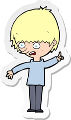 sticker of a cartoon boy with question