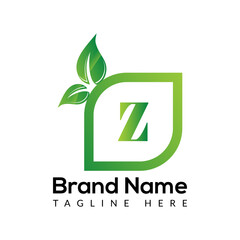 Eco Logo On Letter Z Template. Eco On Z Letter, Initial Eco, Leaf, Nature Sign Concept	